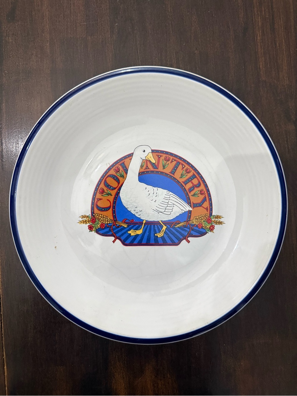 White and Blue Goose Ceramic Serving Bowl